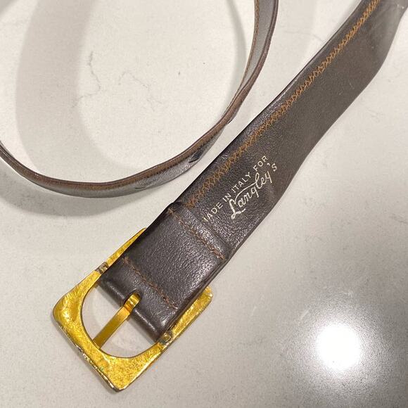 VTG Leather Brown LANGLEY\'S Belt Made in Italy Brass Buckle size 33